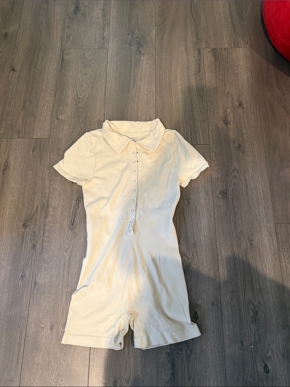 Cream Short-Sleeve Ribbed spandex One-Piece Romper